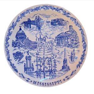 Rare Mississippi 10” White Blue Commemorative Collectors Plate Southern Belle